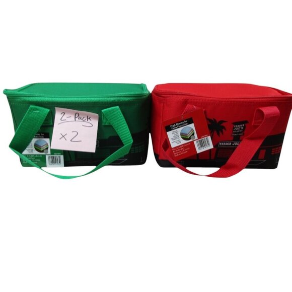 2 x Trader Joe's Mini‎ Insulated Cooler Tote Bag Large Red and Green 1.5 Gallon - Picture 1 of 9